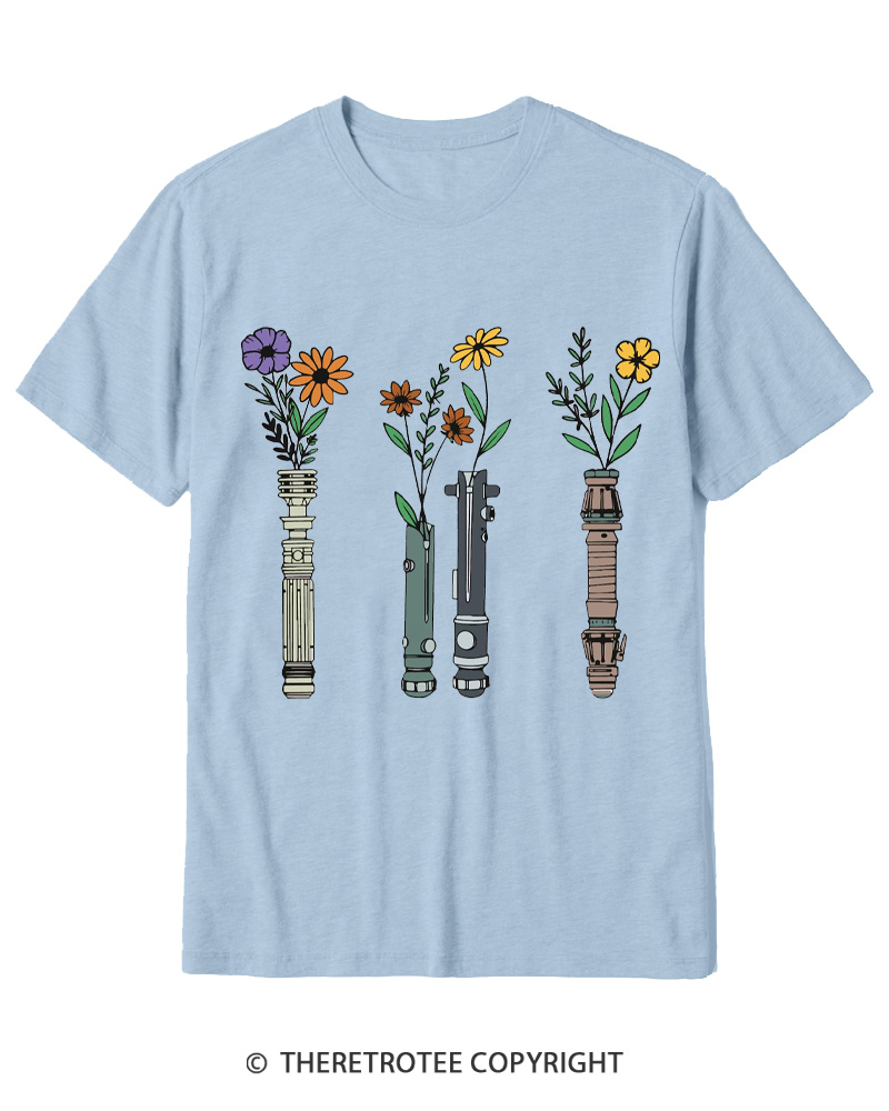 TheRetroTee Floral Lightsaber 1980s Cotton T-Shirt