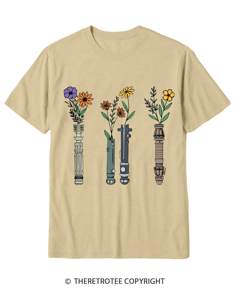 TheRetroTee Floral Lightsaber 1980s Cotton T-Shirt