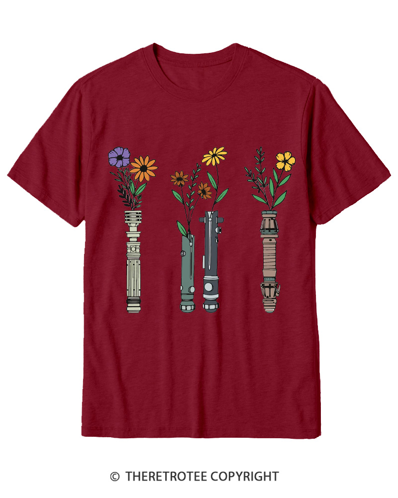 TheRetroTee Floral Lightsaber 1980s Cotton T-Shirt