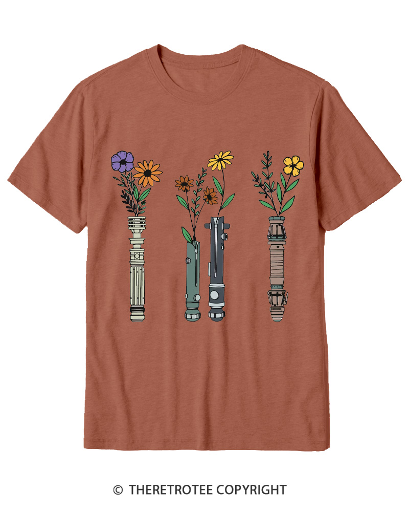 TheRetroTee Floral Lightsaber 1980s Cotton T-Shirt