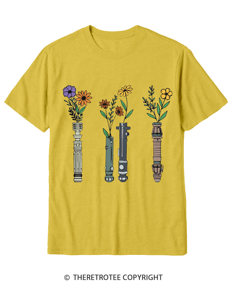 TheRetroTee Floral Lightsaber 1980s Cotton T-Shirt