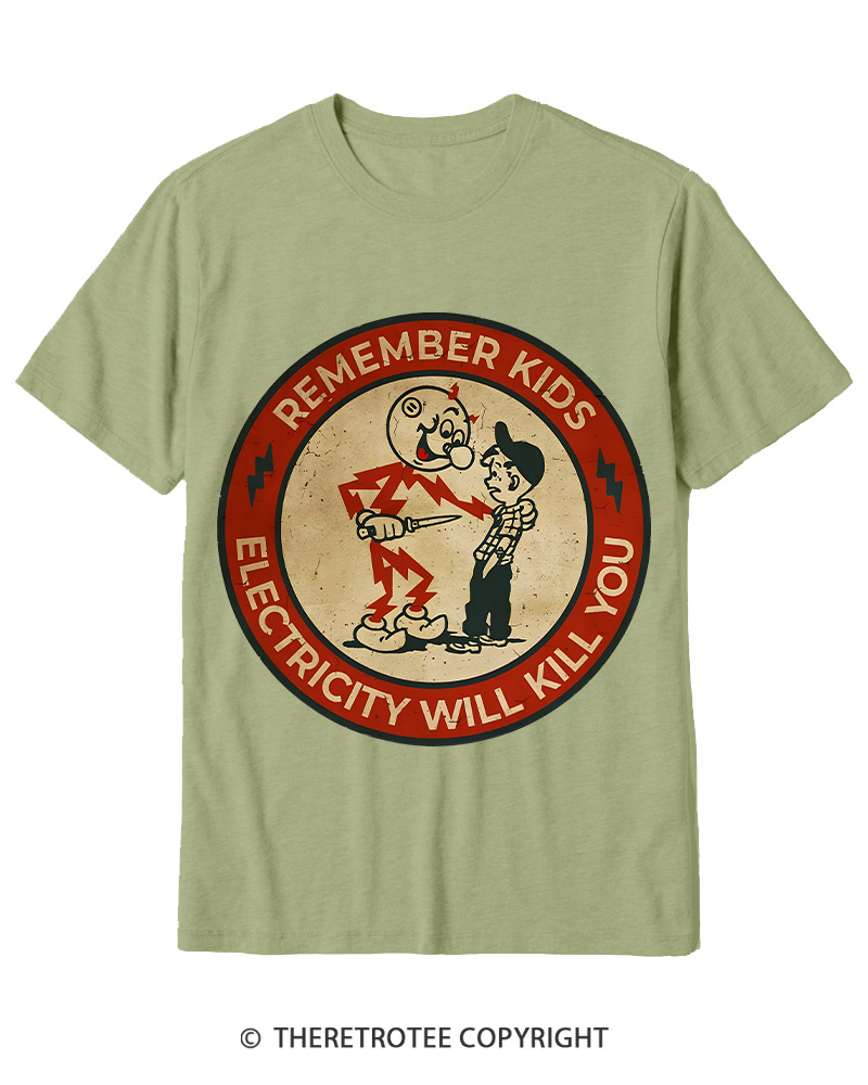 TheRetroTee Electricity Will Kill You Kids 1950s Cotton T-Shirt