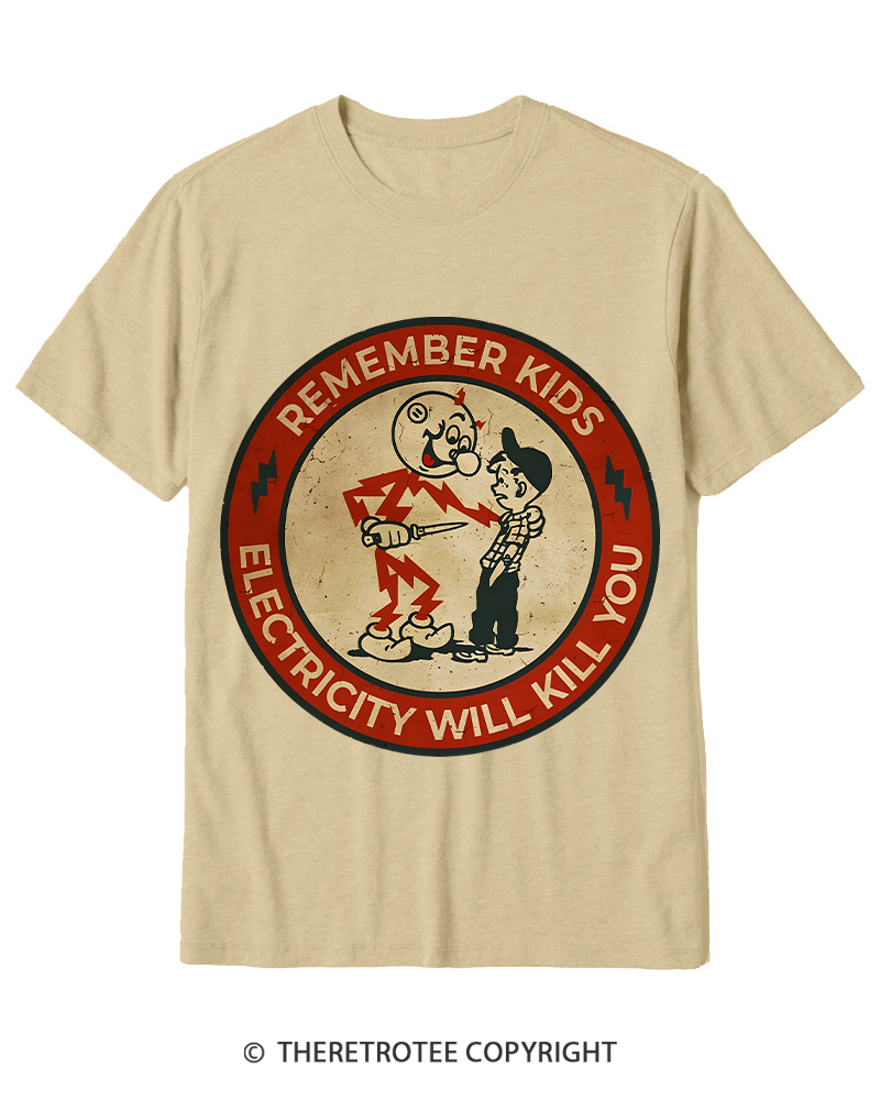 TheRetroTee Electricity Will Kill You Kids 1950s Cotton T-Shirt