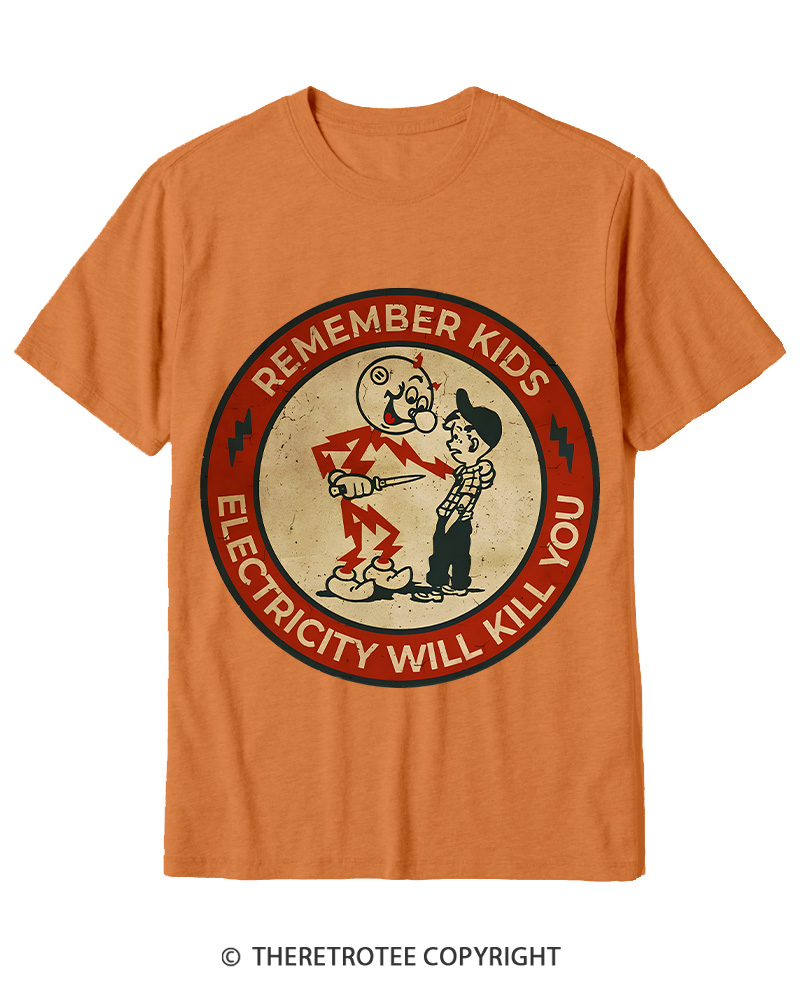 TheRetroTee Electricity Will Kill You Kids 1950s Cotton T-Shirt