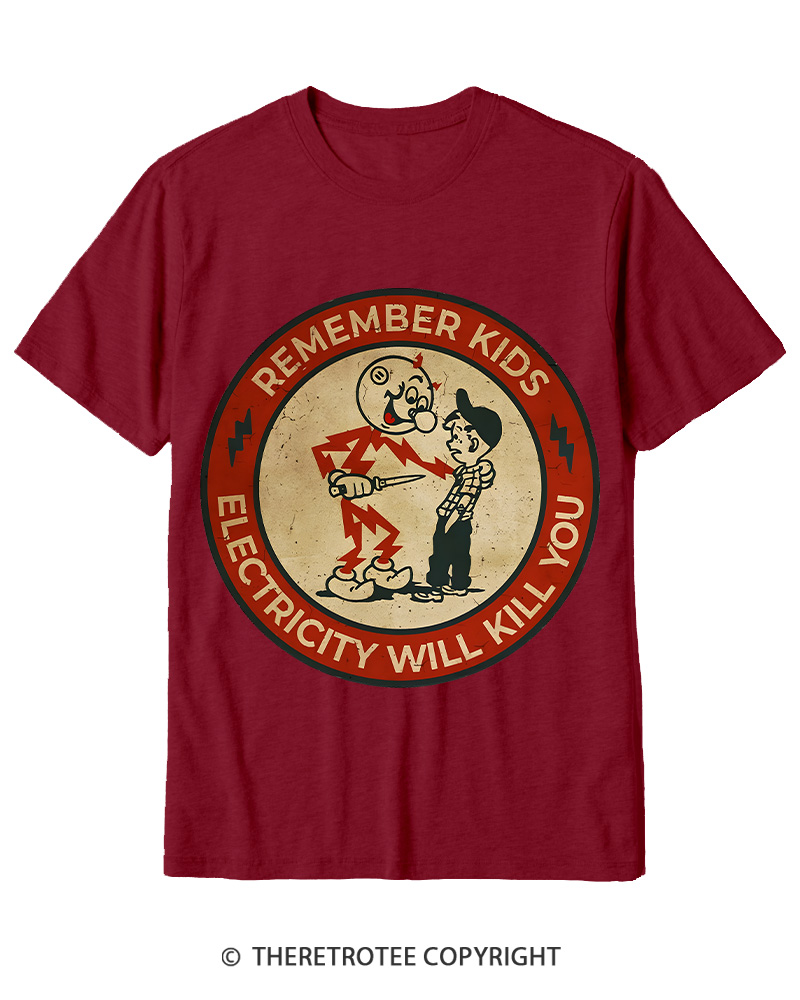 TheRetroTee Electricity Will Kill You Kids 1950s Cotton T-Shirt