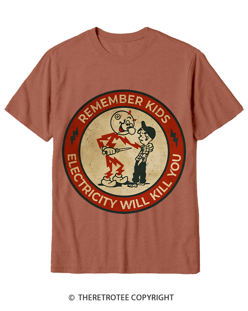 TheRetroTee Electricity Will Kill You Kids 1950s Cotton T-Shirt