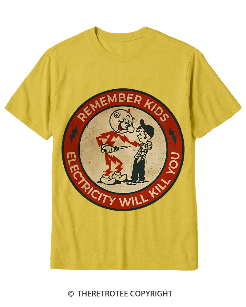 TheRetroTee Electricity Will Kill You Kids 1950s Cotton T-Shirt