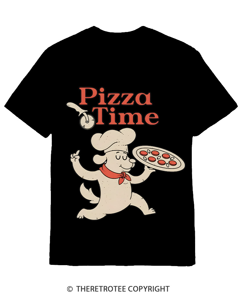 TheRetroTee Happy Dog Pizza Time Cotton T-Shirt