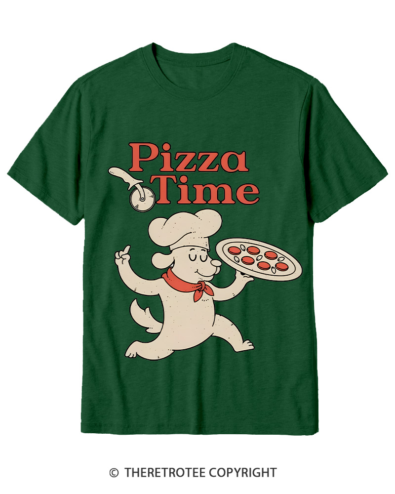 TheRetroTee Happy Dog Pizza Time Cotton T-Shirt