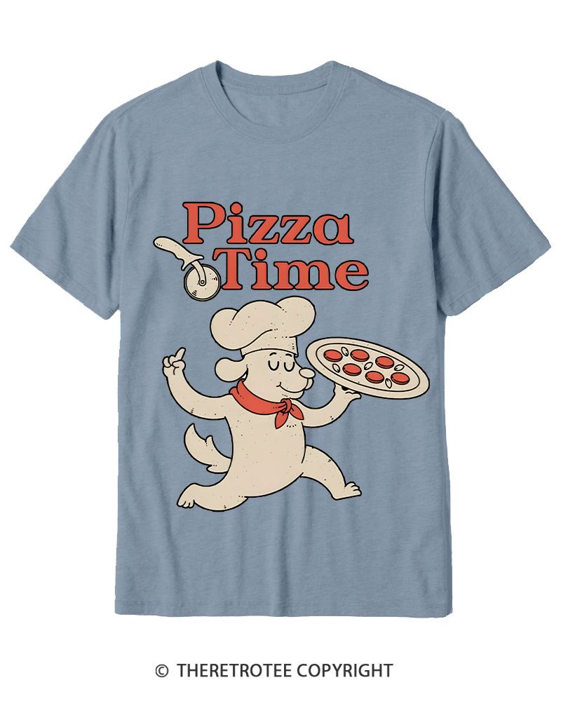 TheRetroTee Happy Dog Pizza Time Cotton T-Shirt