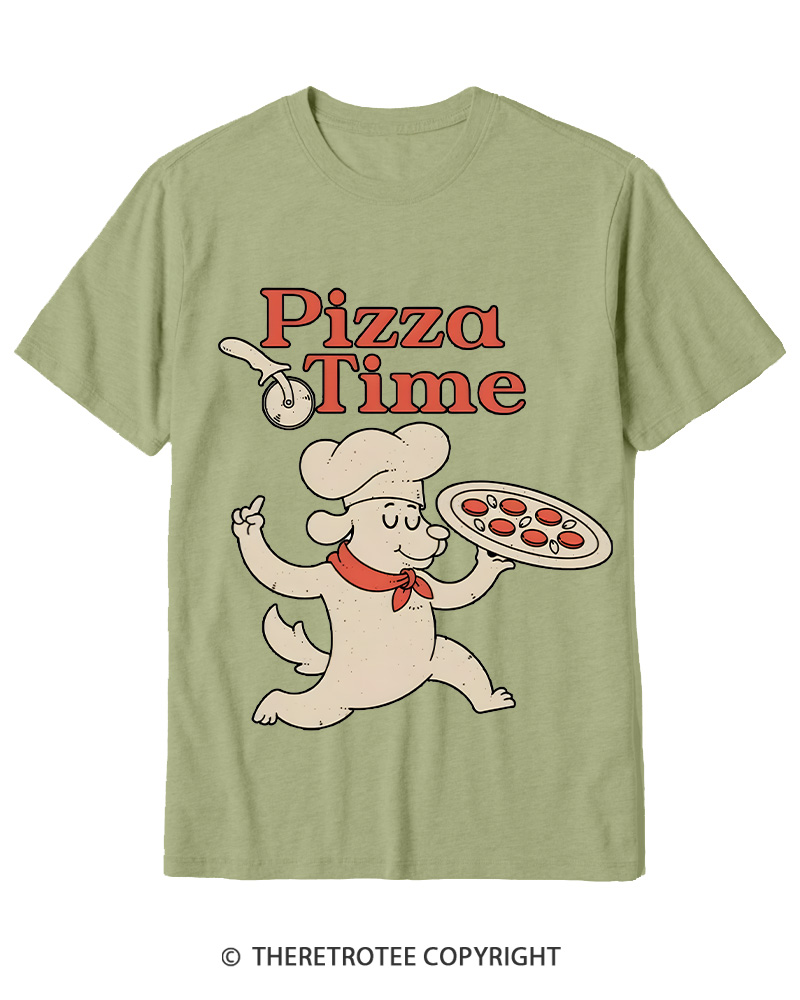 TheRetroTee Happy Dog Pizza Time Cotton T-Shirt