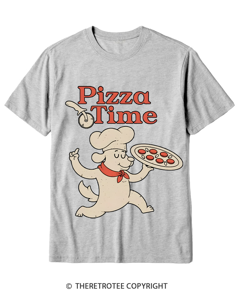 TheRetroTee Happy Dog Pizza Time Cotton T-Shirt