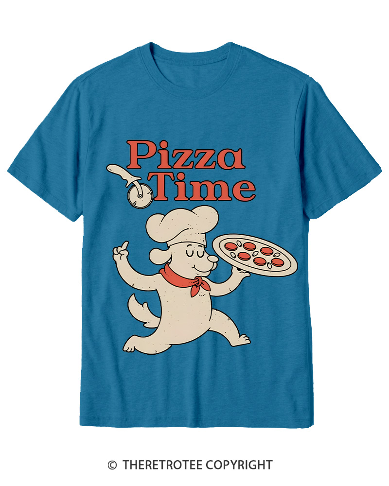 TheRetroTee Happy Dog Pizza Time Cotton T-Shirt