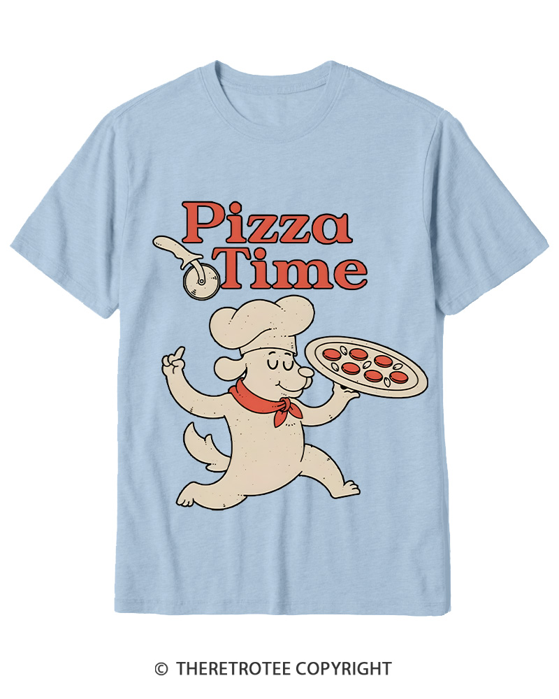 TheRetroTee Happy Dog Pizza Time Cotton T-Shirt
