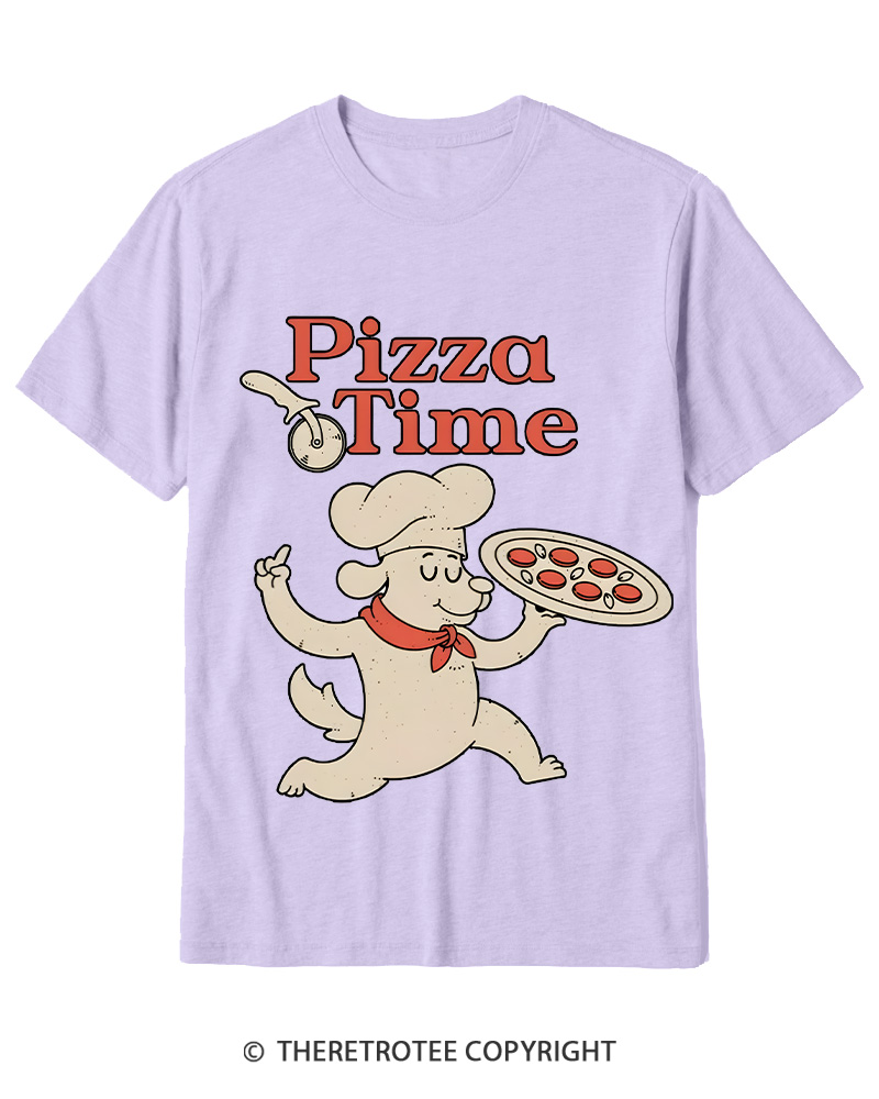 TheRetroTee Happy Dog Pizza Time Cotton T-Shirt