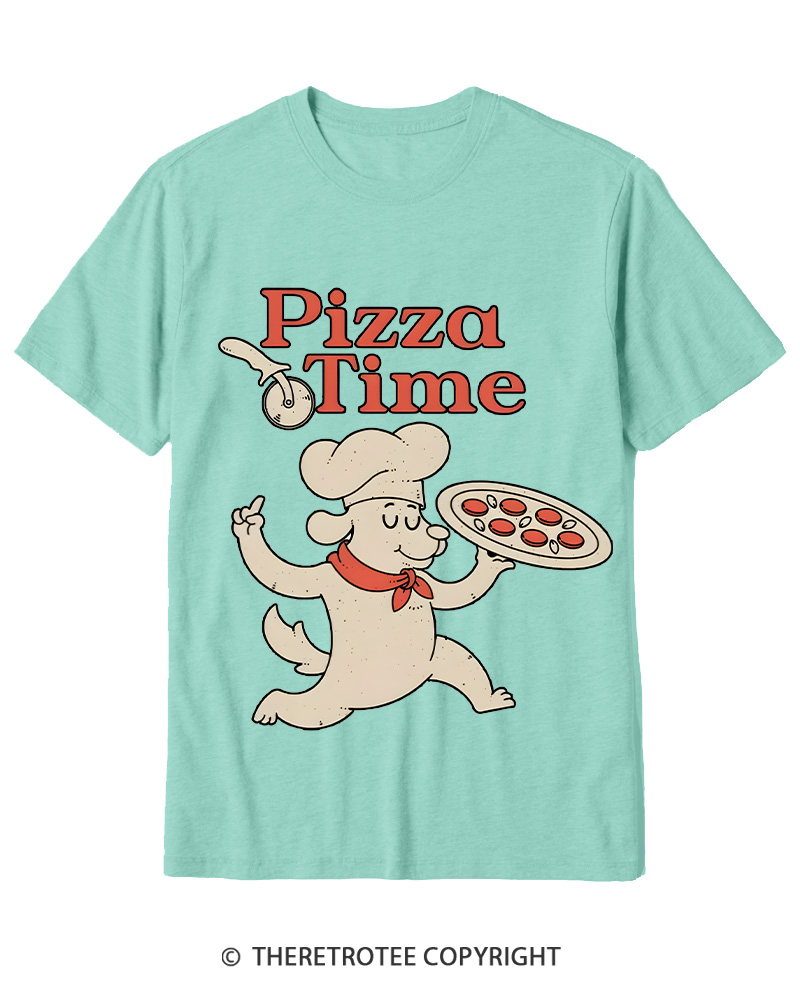 TheRetroTee Happy Dog Pizza Time Cotton T-Shirt