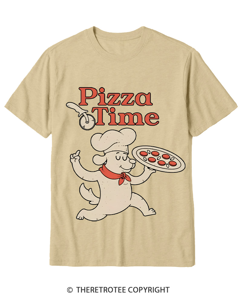 TheRetroTee Happy Dog Pizza Time Cotton T-Shirt