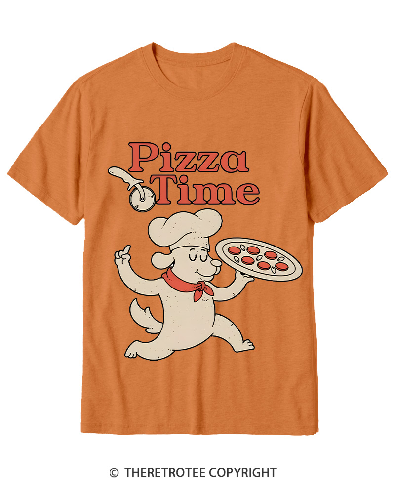 TheRetroTee Happy Dog Pizza Time Cotton T-Shirt