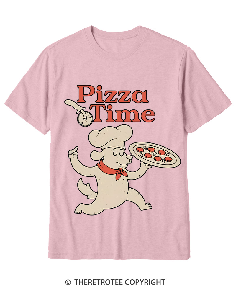 TheRetroTee Happy Dog Pizza Time Cotton T-Shirt