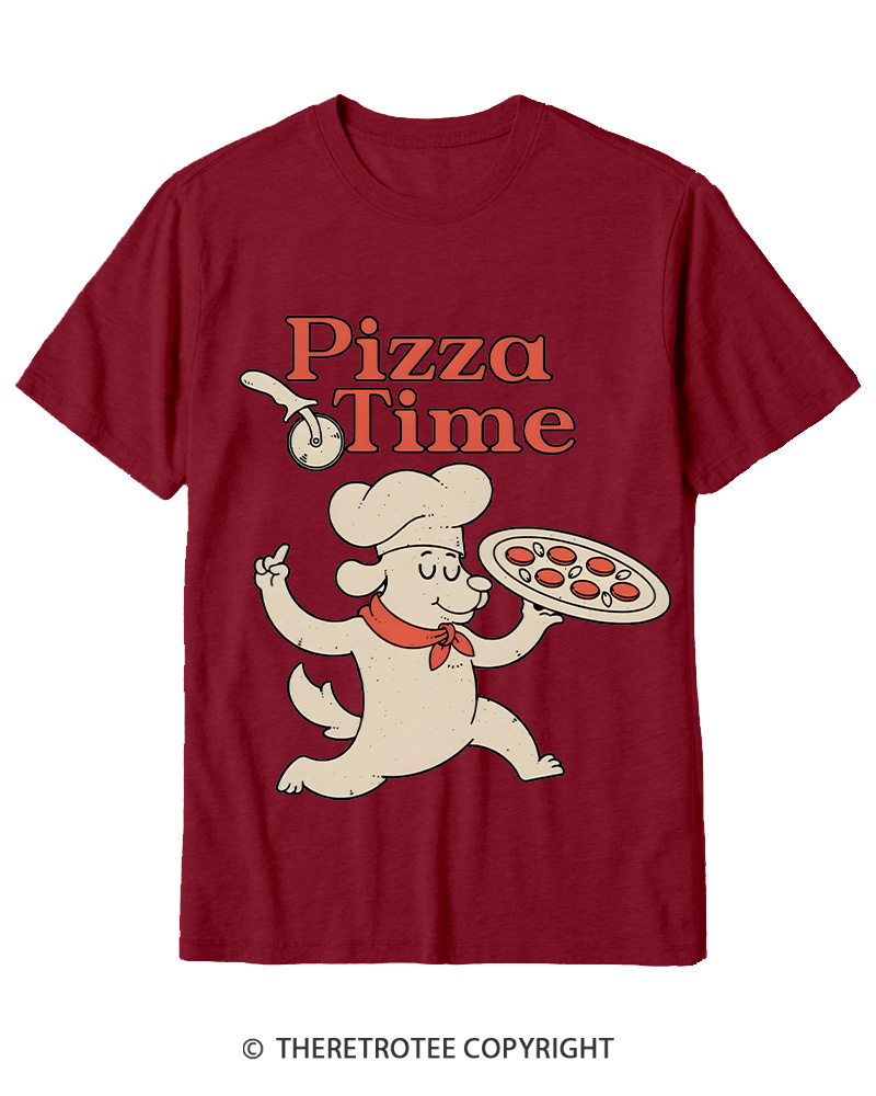 TheRetroTee Happy Dog Pizza Time Cotton T-Shirt