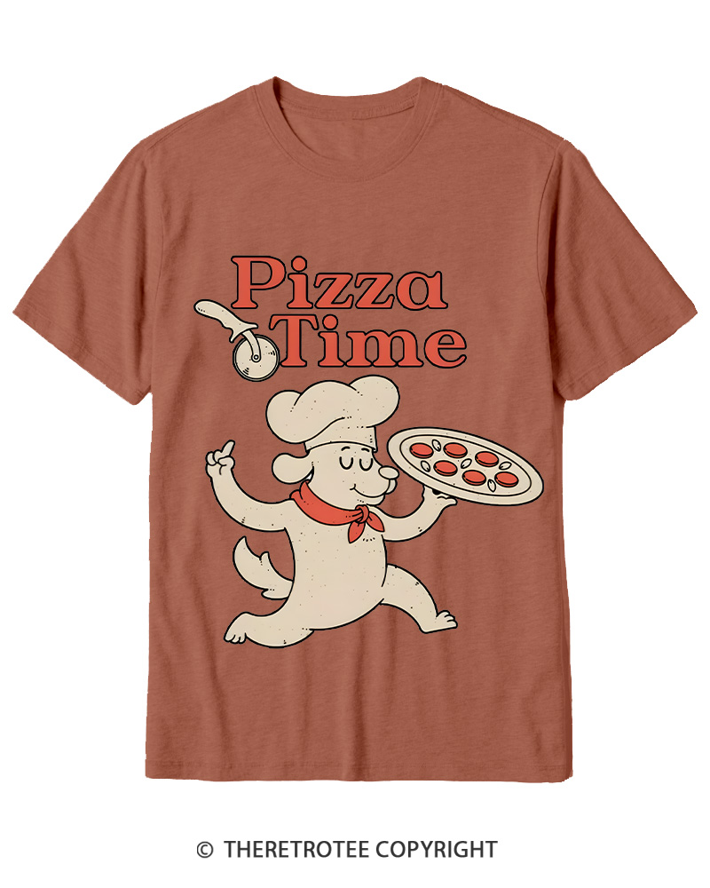 TheRetroTee Happy Dog Pizza Time Cotton T-Shirt