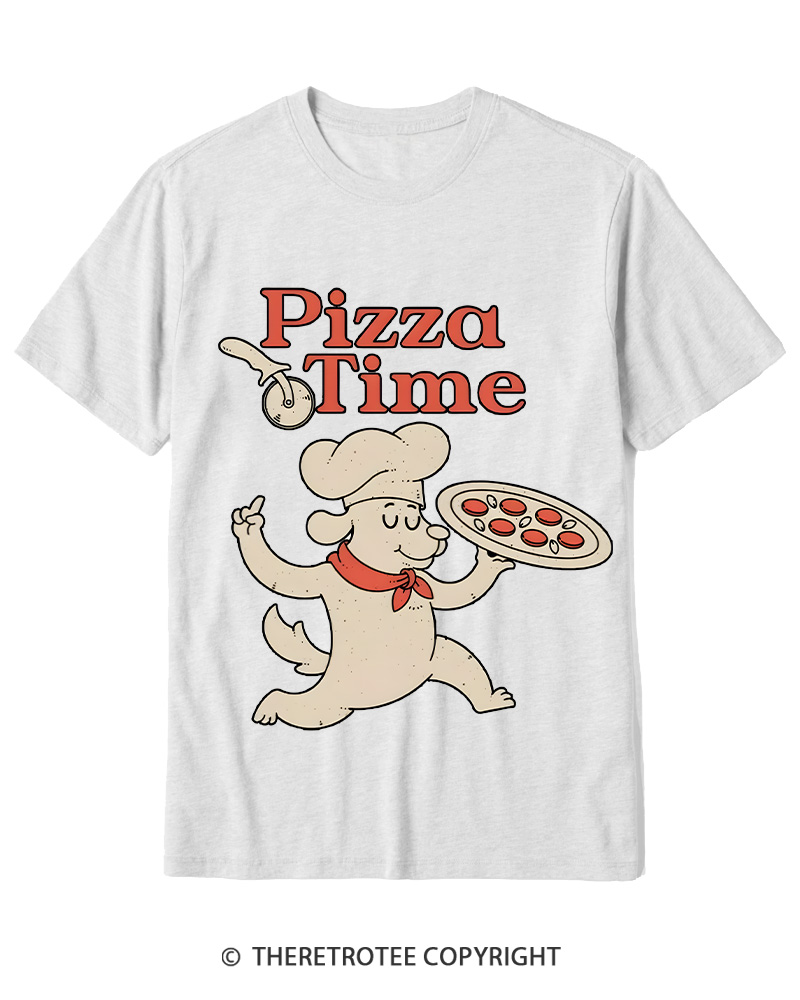 TheRetroTee Happy Dog Pizza Time Cotton T-Shirt