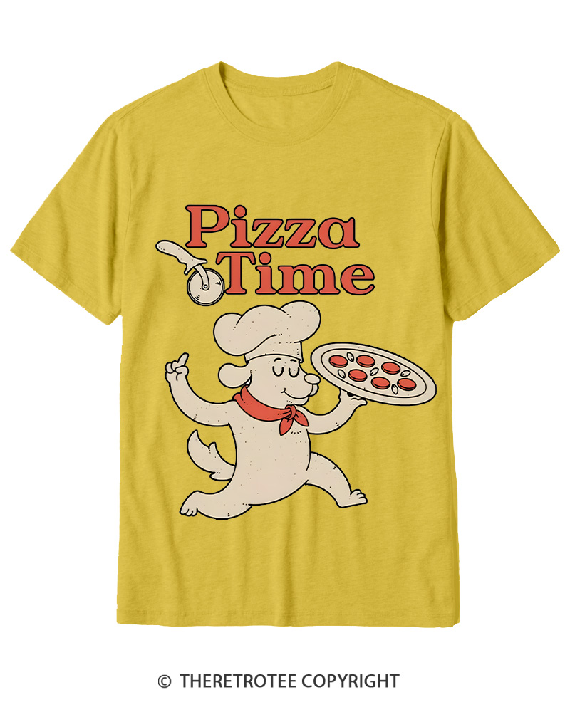 TheRetroTee Happy Dog Pizza Time Cotton T-Shirt