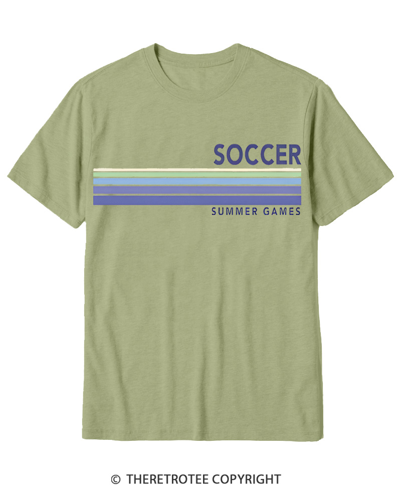 TheRetroTee Soccer Stripes Summer Games 1984 Cotton T-Shirt