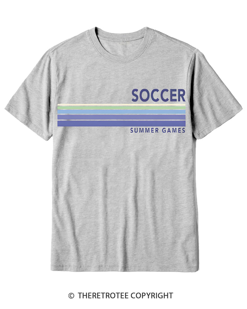 TheRetroTee Soccer Stripes Summer Games 1984 Cotton T-Shirt