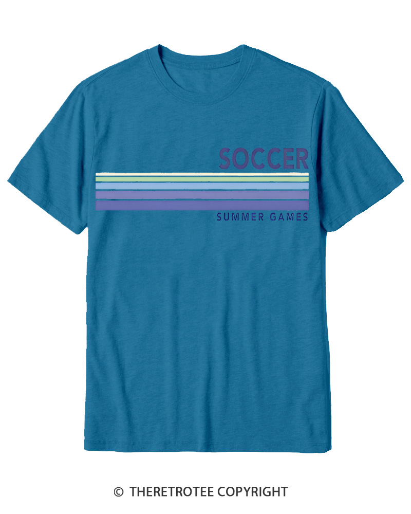 TheRetroTee Soccer Stripes Summer Games 1984 Cotton T-Shirt