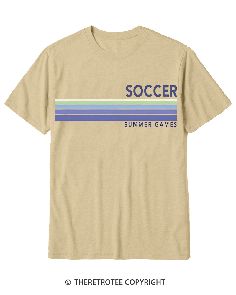 TheRetroTee Soccer Stripes Summer Games 1984 Cotton T-Shirt