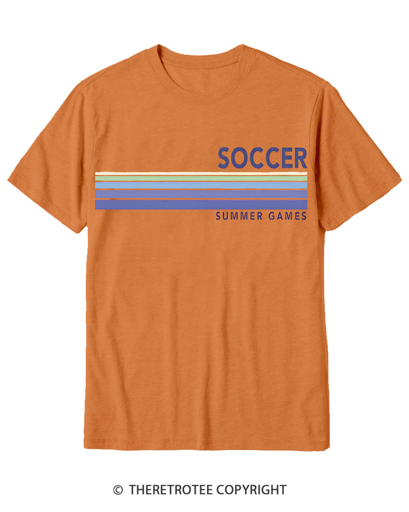 TheRetroTee Soccer Stripes Summer Games 1984 Cotton T-Shirt