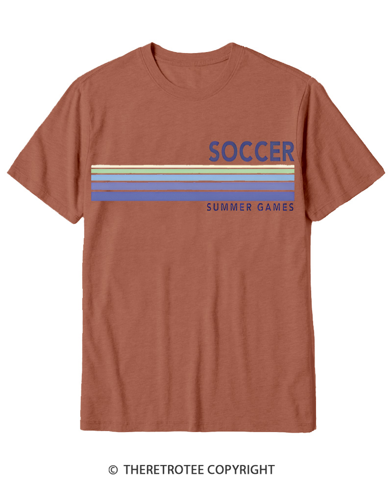 TheRetroTee Soccer Stripes Summer Games 1984 Cotton T-Shirt
