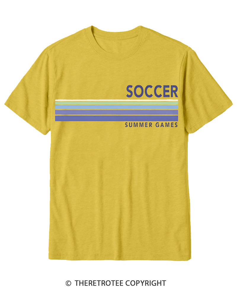 TheRetroTee Soccer Stripes Summer Games 1984 Cotton T-Shirt