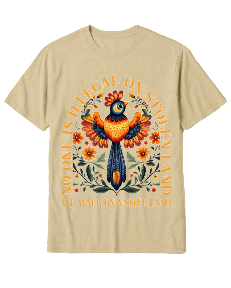 TheRetroTee No One Is Illegal On Stolen Land We Walk On Native Land Cotton T-Shirt