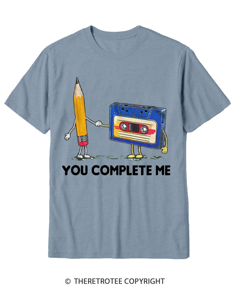 TheRetroTee You Complete Me Pencil & Cassette 1980s Cotton T-Shirt