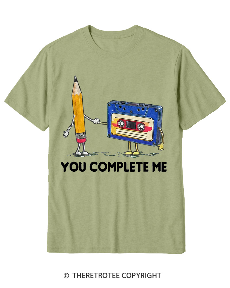 TheRetroTee You Complete Me Pencil & Cassette 1980s Cotton T-Shirt