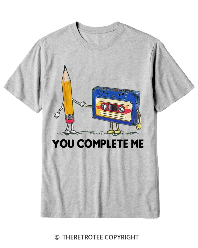 TheRetroTee You Complete Me Pencil & Cassette 1980s Cotton T-Shirt