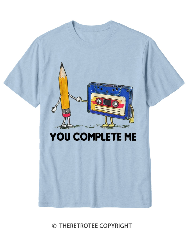 TheRetroTee You Complete Me Pencil & Cassette 1980s Cotton T-Shirt