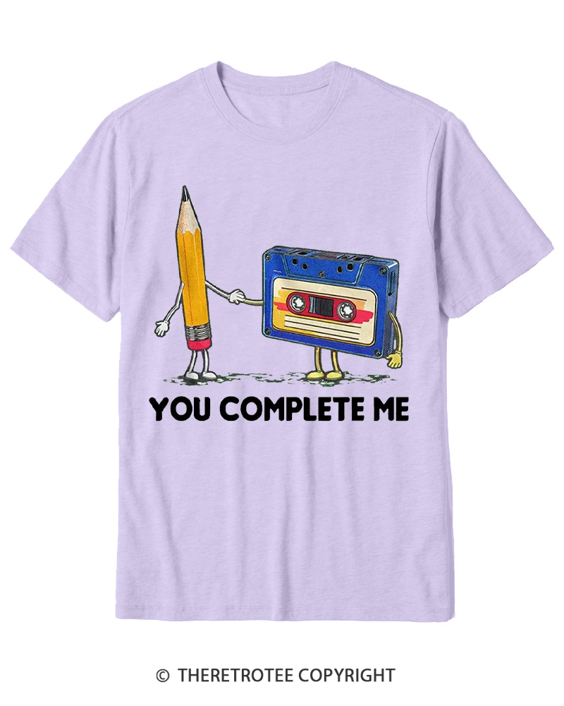 TheRetroTee You Complete Me Pencil & Cassette 1980s Cotton T-Shirt