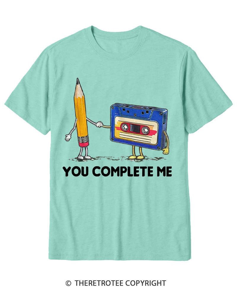 TheRetroTee You Complete Me Pencil & Cassette 1980s Cotton T-Shirt