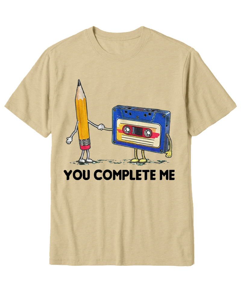 TheRetroTee You Complete Me Pencil & Cassette 1980s Cotton T-Shirt