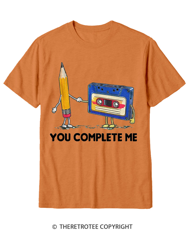 TheRetroTee You Complete Me Pencil & Cassette 1980s Cotton T-Shirt