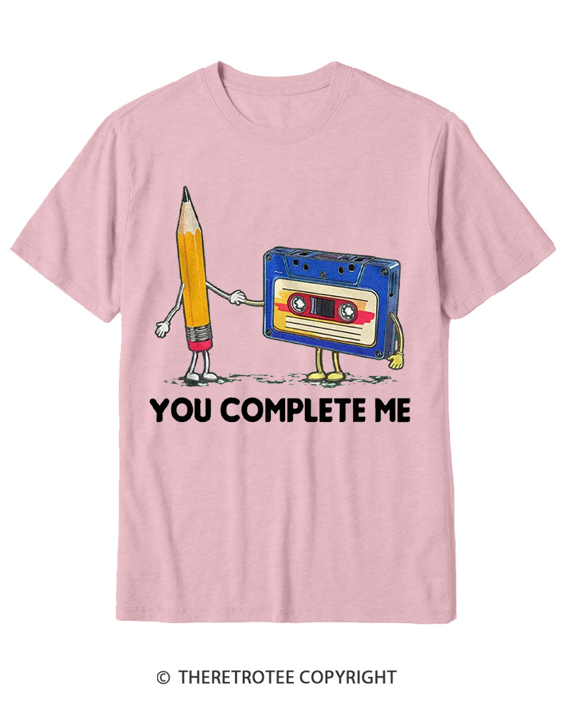 TheRetroTee You Complete Me Pencil & Cassette 1980s Cotton T-Shirt