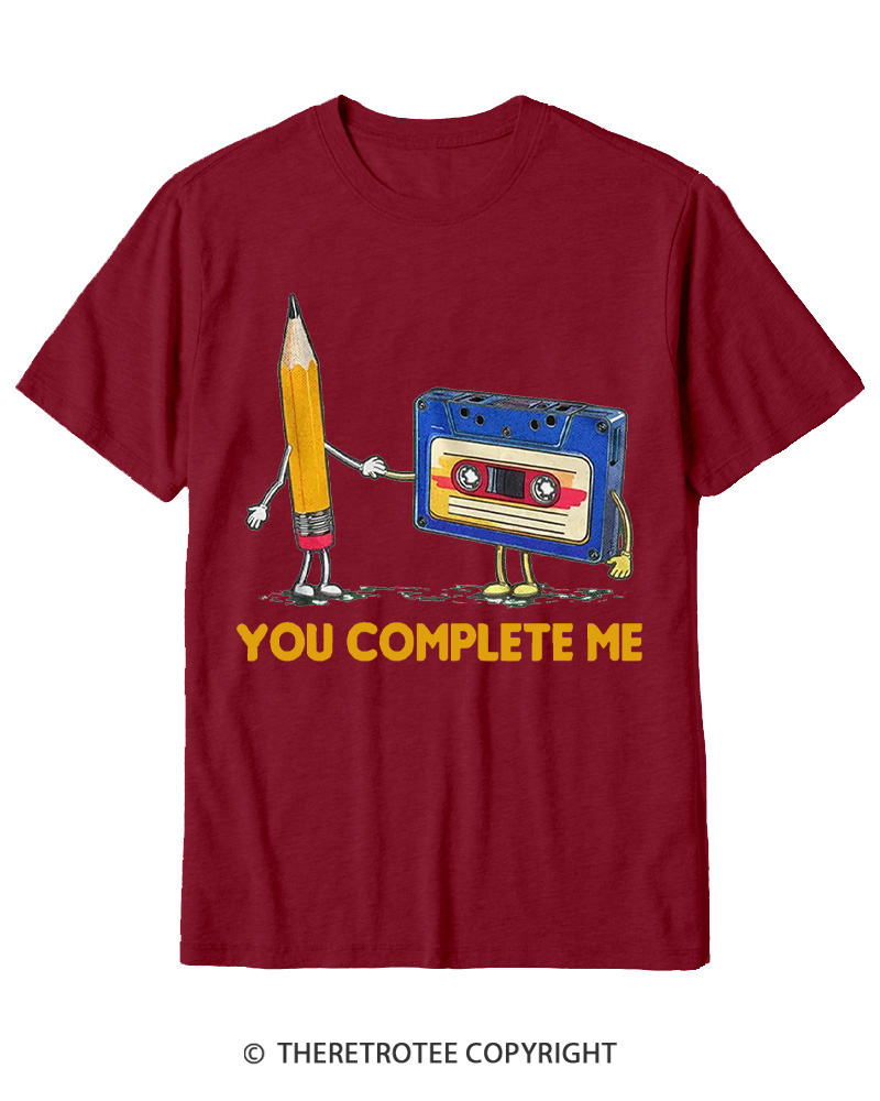 TheRetroTee You Complete Me Pencil & Cassette 1980s Cotton T-Shirt