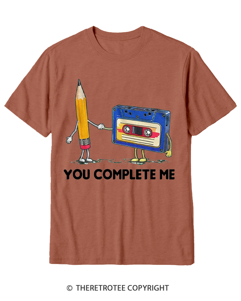 TheRetroTee You Complete Me Pencil & Cassette 1980s Cotton T-Shirt