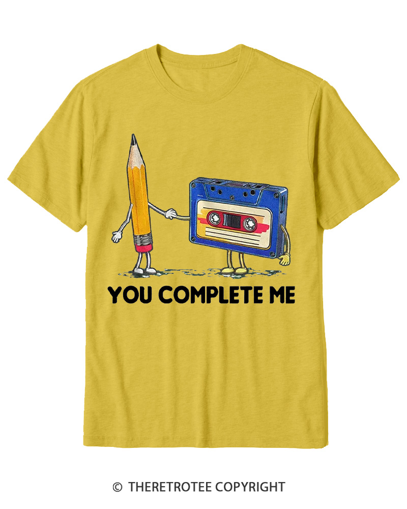 TheRetroTee You Complete Me Pencil & Cassette 1980s Cotton T-Shirt