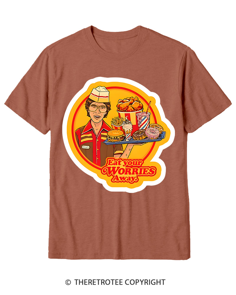 TheRetroTee Eat Your Worries Magnet 1970s Cotton T-Shirt