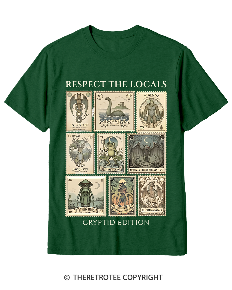 TheRetroTee Cryptid Stamp Graphic 1970s Cotton T-Shirt
