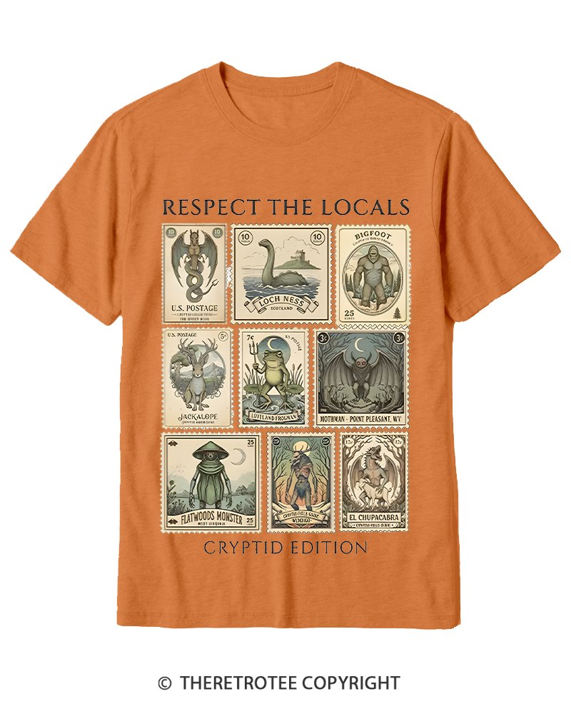 TheRetroTee Cryptid Stamp Graphic 1970s Cotton T-Shirt